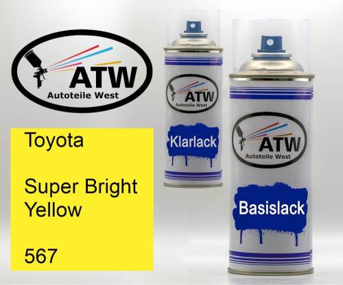 Toyota, Super Bright Yellow, 567: 400ml Sprühdose + 400ml Klarlack - Set, von ATW Autoteile West.